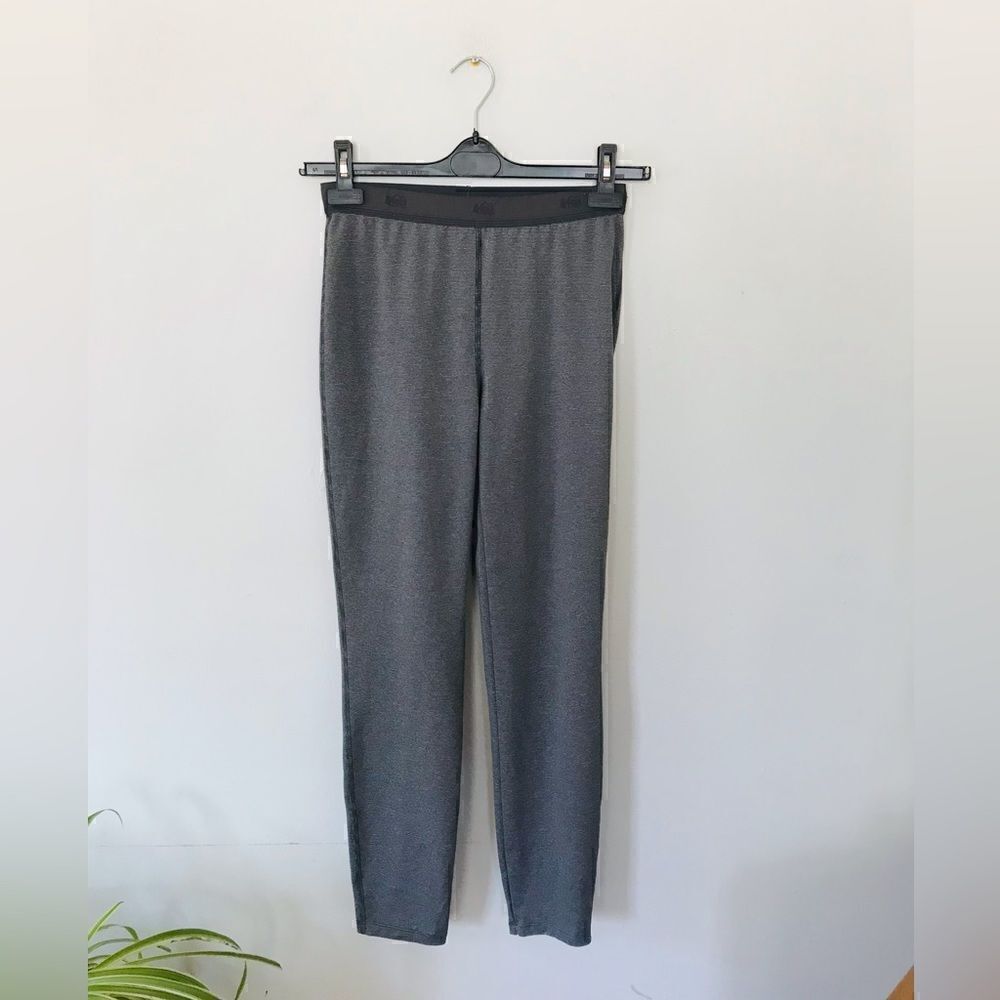 REI | grey and black stripe kids under layer leggings